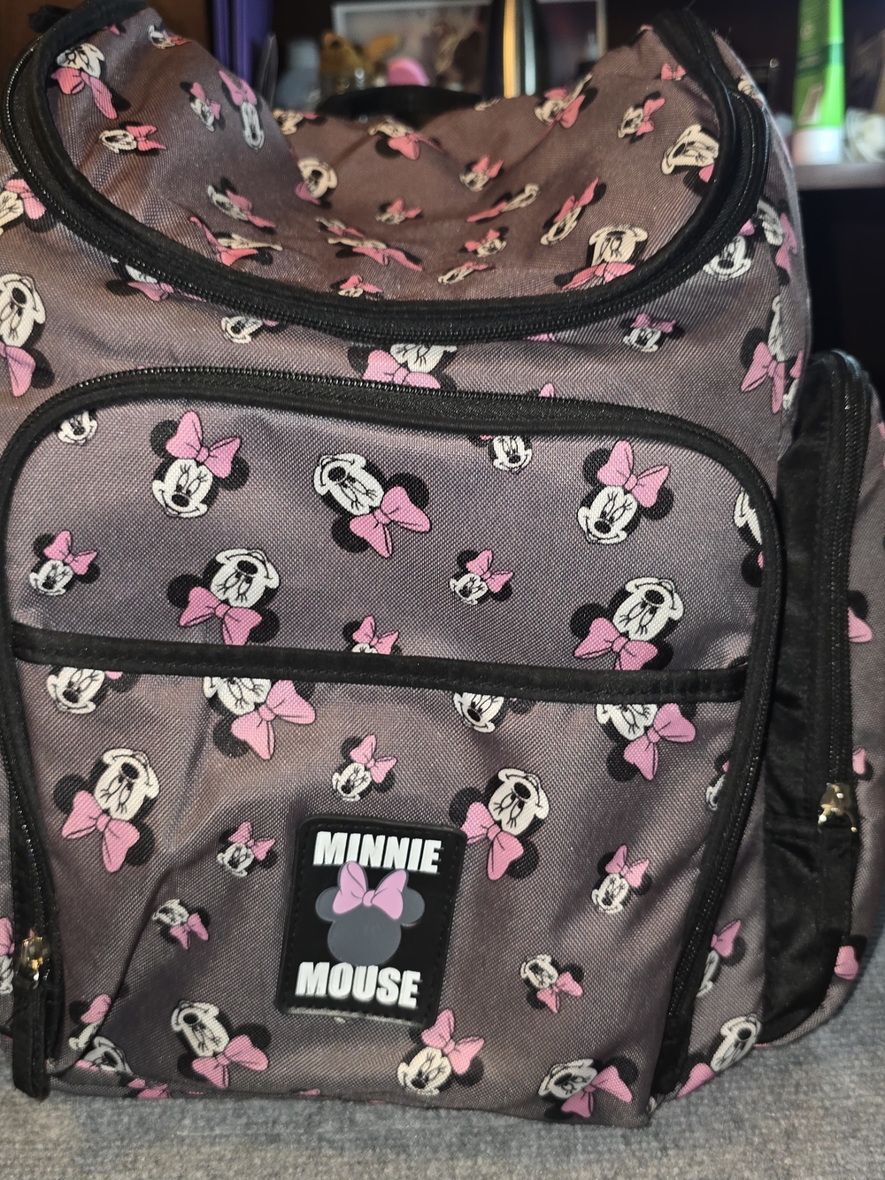 Disney Baby Minnie Mouse Diaper Bag Backpack Gray Pink Insulated Multi Pocket